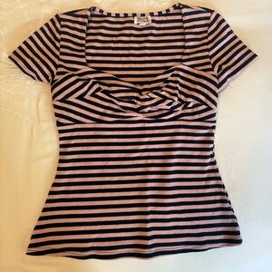 Unique Vintage Pink and Black Striped Tee
